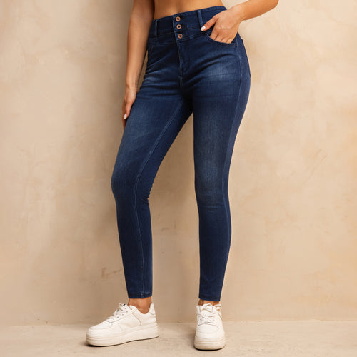 23S11AT1612DB Shascullfites Melody High Waisted Button Zipper Skinny Jeans Dark Blue Jean Lifts Buttocks Strerch Women's Jeans