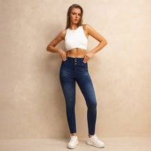Load image into Gallery viewer, 23S11AT1612DB Shascullfites Melody High Waisted Button Zipper Skinny Jeans Dark Blue Jean Lifts Buttocks Strerch Women&#39;s Jeans