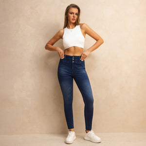 23S11AT1612DB Shascullfites Melody High Waisted Button Zipper Skinny Jeans Dark Blue Jean Lifts Buttocks Strerch Women's Jeans
