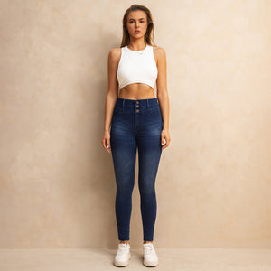23S11AT1612DB Shascullfites Melody High Waisted Button Zipper Skinny Jeans Dark Blue Jean Lifts Buttocks Strerch Women's Jeans