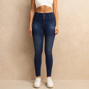 23S11AT1612DB Shascullfites Melody High Waisted Button Zipper Skinny Jeans Dark Blue Jean Lifts Buttocks Strerch Women's Jeans