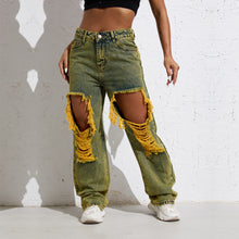 Load image into Gallery viewer, RW101 Shascullfites Melody Yellow Wash Streetwear Split Loose Straight Jeans Y2K Ripped Retro Women Denim Pants