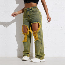 Load image into Gallery viewer, RW101 Shascullfites Melody Yellow Wash Streetwear Split Loose Straight Jeans Y2K Ripped Retro Women Denim Pants