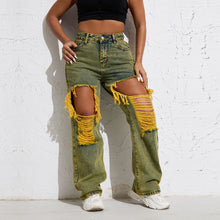 Load image into Gallery viewer, RW101 Shascullfites Melody Yellow Wash Streetwear Split Loose Straight Jeans Y2K Ripped Retro Women Denim Pants