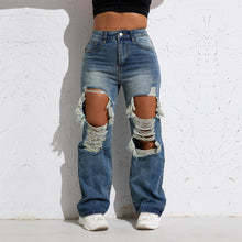 Load image into Gallery viewer, RW102 Shascullfites Melody Blue Wash Ripped Retro Stright Leg Jeans Women&#39;s Pants Denim Pants Jeans Wide Streetwear