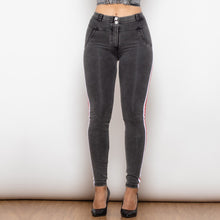 Load image into Gallery viewer, 825MWDGreyJS Shascullfites Melody Middle Waist Dark Thread Grey Jeans with Stripe