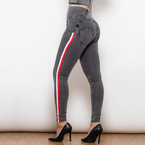 824HWDGreyJS Shascullfites Melody High Waist Dark Thread Grey Jeans with Stripe