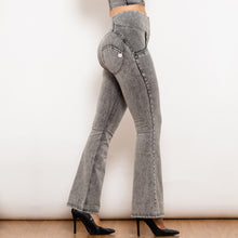 Load image into Gallery viewer, 30125GFLJB Shascullfites Melody Grey Flared Lift Jeggings Button Up