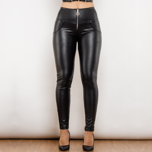 712MBLHPR Shascullfites Melody Matt Black Leather High Waist Pants with Ring Zipper