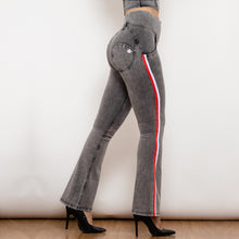 Load image into Gallery viewer, 81010GHJFS Shascullfites Melody High Waist Dark Thread Grey Flare Jeans with Stripe