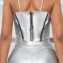 Load image into Gallery viewer, 5043RSSLCSL Shascullfites Melody Regular Shiny Silver Leather Catsuits Long Leg