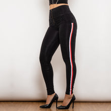 Load image into Gallery viewer, 822HWDBlackJS Shascullfites Melody High Waist Dark Thread Black Jeans with Stripe