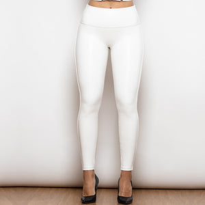 609RWHLL Shascullfites Melody Regular Solid White High Waist Leather Leggings
