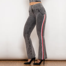 Load image into Gallery viewer, 81010GHJFS Shascullfites Melody High Waist Dark Thread Grey Flare Jeans with Stripe