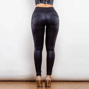 2127HBCLPR Shascullfites lulu High Waist Crackle Black Coated Lifting Pants Ring Zipper