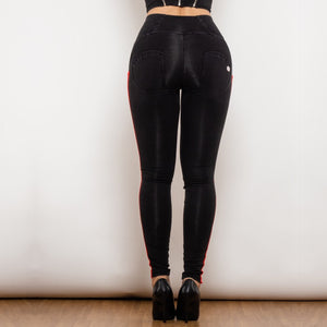 822HWDBlackJS Shascullfites Melody High Waist Dark Thread Black Jeans with Stripe