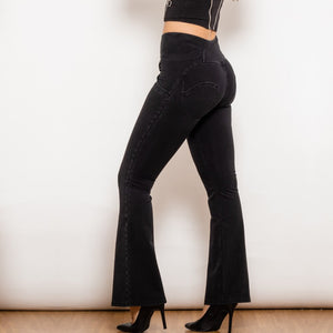 30123BFLJB Shascullfites Melody Black Flared Lift Jeggings Button Up