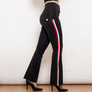 301823BSFLJB Shascullfites Melody Black Striped Flared Lift Jeggings Button Up