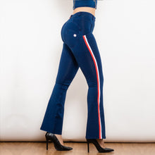Load image into Gallery viewer, 81005DBMJFS Shascullfites Melody Mid Waist Dark Thread Blue Flare Jeans with Stripe