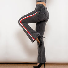 Load image into Gallery viewer, 81011GMJFS Shascullfites Melody Mid Waist Dark Thread Grey Flare Jeans with Stripe
