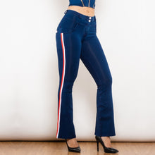 Load image into Gallery viewer, 81005DBMJFS Shascullfites Melody Mid Waist Dark Thread Blue Flare Jeans with Stripe