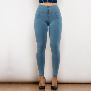 30HWDLblueJS Shascullfites Melody High Waist Dark Thread Light Blue Jeans with Stripe