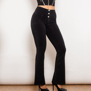 30123BFLJB Shascullfites Melody Black Flared Lift Jeggings Button Up