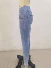 Load image into Gallery viewer, SH302 Shascullfites Light Blue Yellow Thread X Cross G2 Lift Jeans