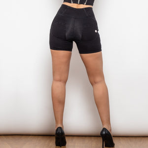 40867HBLJSS Shascullfites Melody High Waist Black Lift Jeggings Shorts  with Stripe