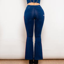 Load image into Gallery viewer, 301827WDBSFLJB Shascullfites Melody Dark Blue Striped Flared Lift Jeggings Button Up
