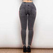 Load image into Gallery viewer, 824HWDGreyJS Shascullfites Melody High Waist Dark Thread Grey Jeans with Stripe