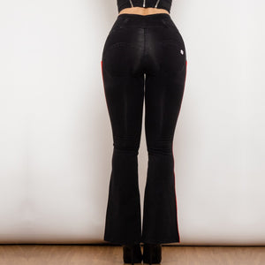 81008BHJFS Shascullfites Melody High Waist Dark Thread Black Flare Jeans with Stripe