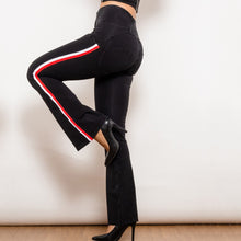 Load image into Gallery viewer, 301823BSFLJB Shascullfites Melody Black Striped Flared Lift Jeggings Button Up