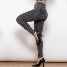 Load image into Gallery viewer, 3025GLJB Shascullfites Melody Grey Lift Jeggings Button Up