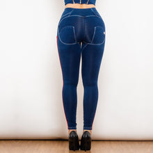 Load image into Gallery viewer, 30827WDBSLJB Shascullfites Melody High Waist White Thread Dark Blue Jeans Button Style with Stripe