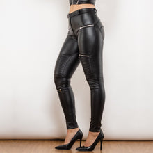 Load image into Gallery viewer, 913MMBMLP Shascullfites Melody Middle Waist Matt Black Motor Leather Pants