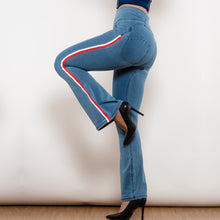 Load image into Gallery viewer, 81006LBHJFS Shascullfites Melody High Waist Dark Thread Light Blue Flare Jeans with Stripe