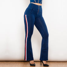Load image into Gallery viewer, 81004DBHJFS Shascullfites Melody High Waist Dark Thread Dark Blue Flare Jeans with Stripe