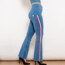 Load image into Gallery viewer, 301831WLBSFLJB Shascullfites Melody Light Blue Striped Flared Lift Jeggings Button Up
