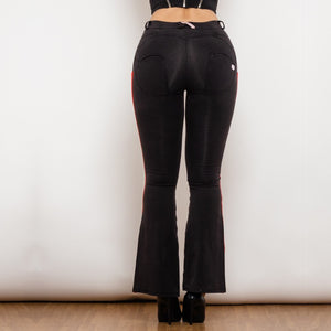 81009BMJFS Shascullfites Melody High Waist Dark Thread Light Blue Flare Jeans with Stripe