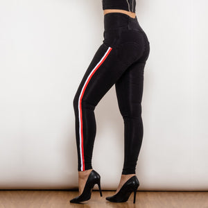 30823BSLJB Shascullfites Melody High Waist Dark Thread Black Jeans Button Style with Stripe