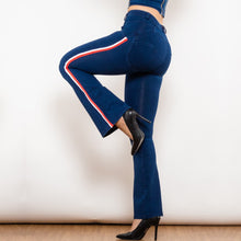 Load image into Gallery viewer, 81005DBMJFS Shascullfites Melody Mid Waist Dark Thread Blue Flare Jeans with Stripe