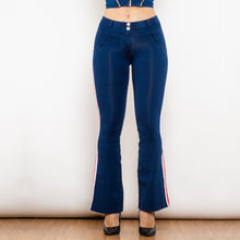 Load image into Gallery viewer, 81005DBMJFS Shascullfites Melody Mid Waist Dark Thread Blue Flare Jeans with Stripe