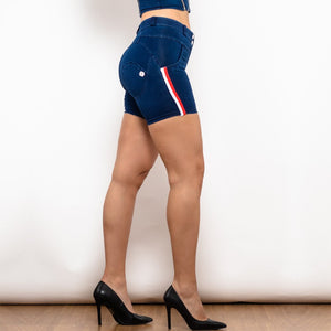 40865MBlueLJSS Shascullfites Melody Middle Waist Dark Thread Dark Blue Jeans with Stripe