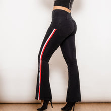 Load image into Gallery viewer, 301823BSFLJB Shascullfites Melody Black Striped Flared Lift Jeggings Button Up