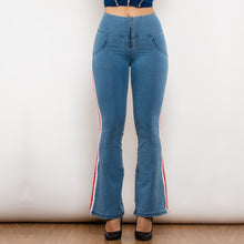 Load image into Gallery viewer, 81006LBHJFS Shascullfites Melody High Waist Dark Thread Light Blue Flare Jeans with Stripe