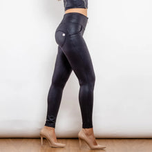 Load image into Gallery viewer, 2127HBCLPR Shascullfites lulu High Waist Crackle Black Coated Lifting Pants Ring Zipper