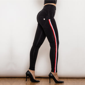 30823BSLJB Shascullfites Melody High Waist Dark Thread Black Jeans Button Style with Stripe