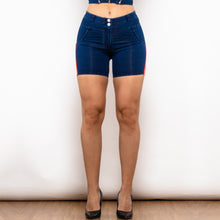Load image into Gallery viewer, 40865MBlueLJSS Shascullfites Melody Middle Waist Dark Thread Dark Blue Jeans with Stripe