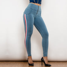 Load image into Gallery viewer, 30HWDLblueJS Shascullfites Melody High Waist Dark Thread Light Blue Jeans with Stripe